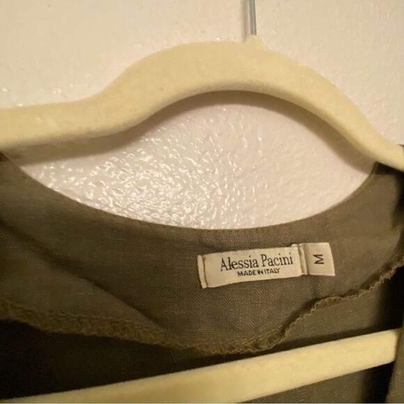 Dark Army Olive green linen wrap button front dress coastal beachy logenlook M - Picture 9 of 11